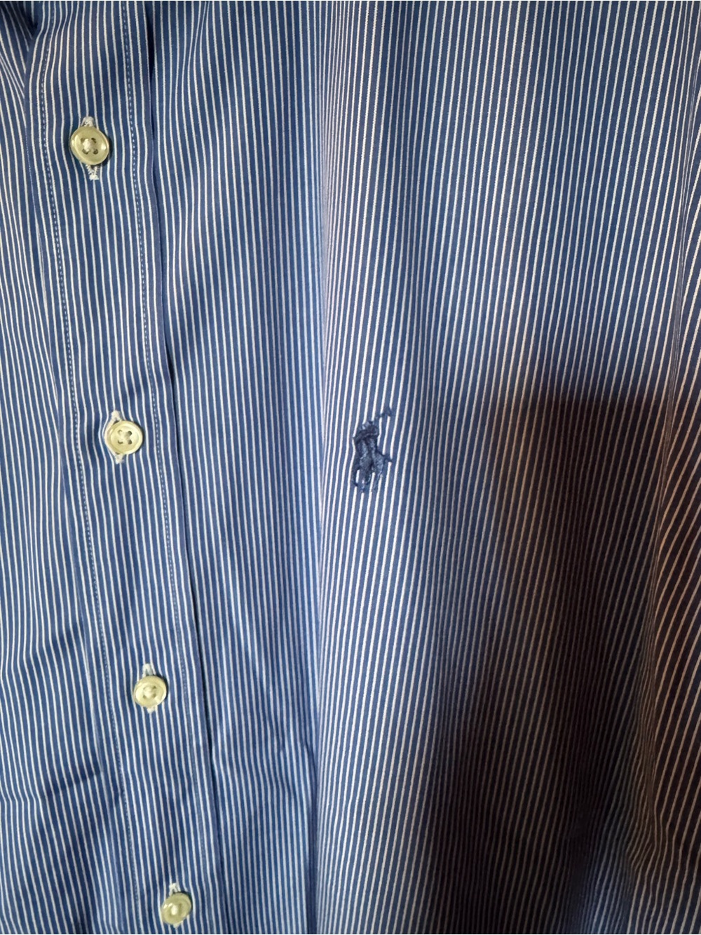 Polo Ralph Blue Cotton Striped Stretch Poplin Button-Down Shirt - Size Large - Picture 7 of 11